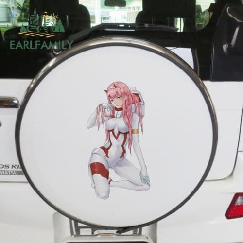 EARLFAMILY 43cm x 22.5cm Car Stickers For Zero Two Sunscreenf Decal Personality Creative Decals Motorcycle For JDM SUV RV