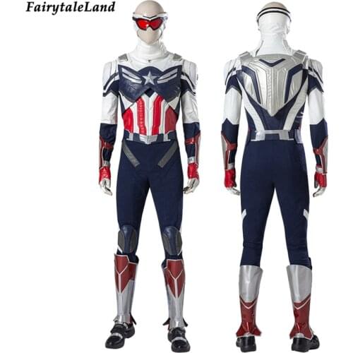Newest Halloween Captain Falcon Costume Winter Superhero Soldier Cosplay Faux leather Outfit Stage Performance Battle Suit