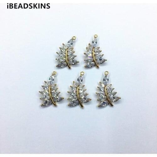 New arrival! 25x17mm 20pcs/lot Zircon Feather shap charm/Connectors for Necklace,Earrings parts,hand Made Jewelry DIY