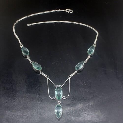 Hermosa Jewelry New Coming Shiny Aqua Amethystt Silver Color Women Ladies Gifts Pendant Necklace Chain 48cm 20213471