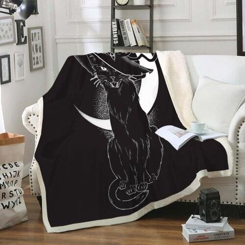 Black Cat Blanket Moon Black Background Throw Blanket Cool Cat Animals Sherpa Fleece Blanket Soft Cozy Plush Blanket