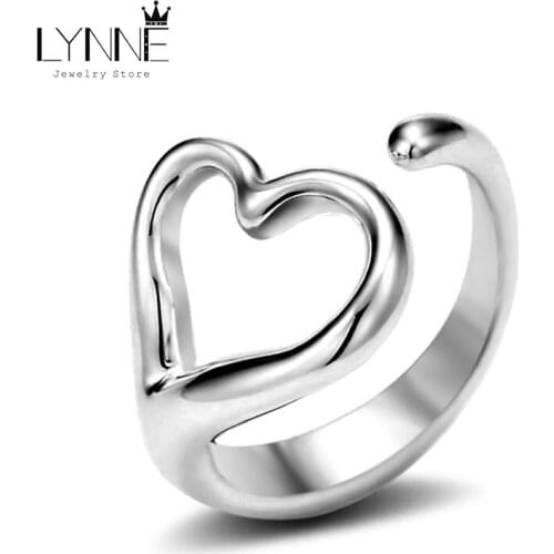 Wholesale Jewelry Silver Plated Rings Love Heart Rings For Women Resizable Rings Vintage Punk Style Bague Rings For Girl&Lady