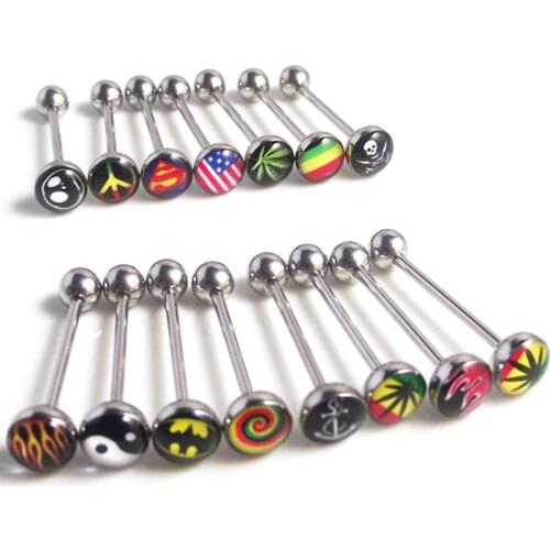 10PCS Women Sexy Tongue Piercing Steampunk Mix Logo Tongue Rings Stainless Steel Tongue Barbells Body Piercing Jewelry for Men
