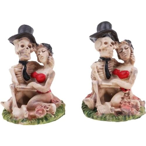 Resin Statue Skull Couple Godmother Godfather with Baby Saint George with Dragon Figurine Home Decor