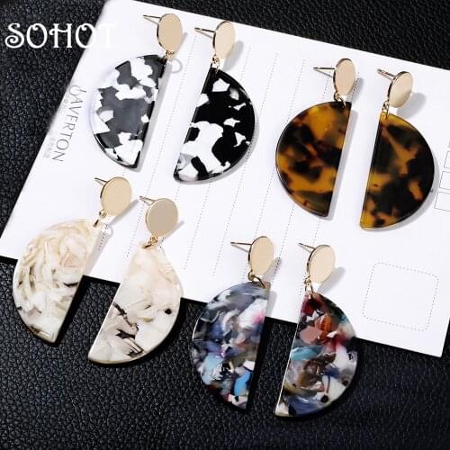 SOHOT Trendy Simple OL Style Moon Shape Women Drop Earrings Tortoise Shell Acetic Acid Jewelry Gypsy Femme Party Bijoux