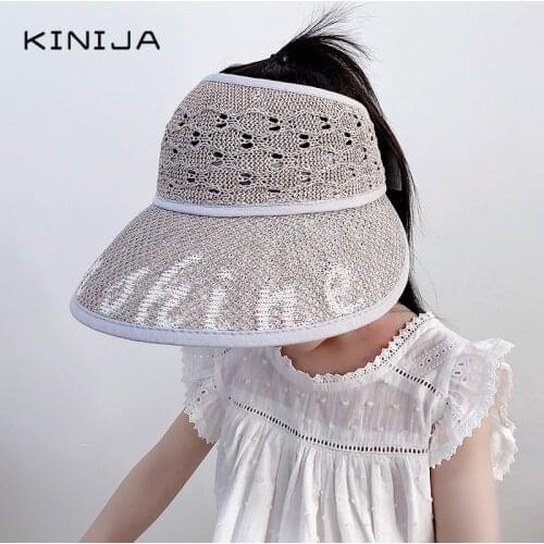 Spring Summer babys New Embroidered Letter Straw Hat Children Empty Sun Protection Beach Hat Outdoor sun hat straw hat kids