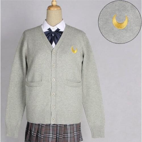 JK Uniform 7-Pin Cotton Sweater Cardigan Sailor Moon Series Embroidery Custom Embroidery JK Sweater Coat japanese school uniform