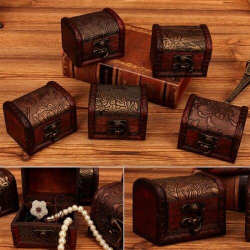 Vintage Wooden Handmade Lock Box Organizer Jewelry Bracelet Pearl Case Gift Storage Box Storage Cosmetic Containers Hamper