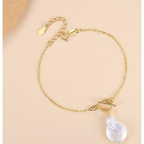 ELESHE Real 925 Sterling Silver Baroque Pearl Chain Charm Bracelet for Women 18K Gold Plated Elegant Party Jewelry Wholesale