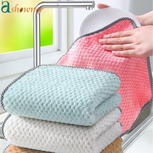 1/5pcs Thick Kitchen Daily Dish Towel Dish Cloth Kitchen Rag Non-stick Oil Thickened Table Cleaning Cloth Absorbent Scouring Pad