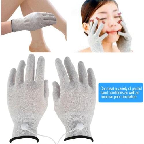 1 Pair Tens Machine Conductive Gloves Massager Electro Therapy Electrode Hand Massage Gloves Electrotherapy Lead Wires