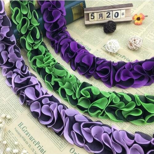 1 yard 3D Flowers Chiffon Cluster Lace Trim Bride Wedding Dress Decoration Lace Ribbon Fabric Applique Trimming Sewing Supplies