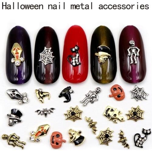 10PCS Halloween nail art nail metal LOGO decoration nail nail sticker DIY beauty accessories sticky ornament Sliding