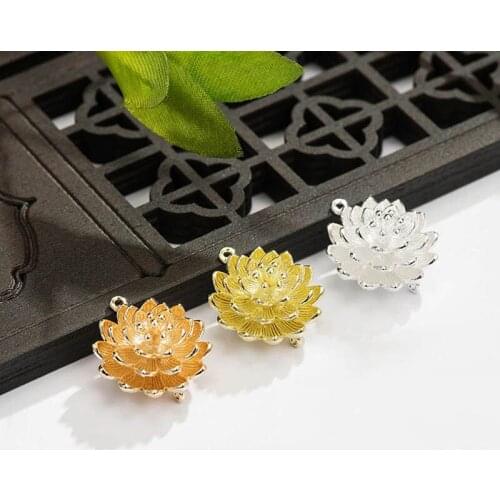 20pcs Lotus Flower Connectors Pendant Earrings Charms Quality Brass Metal Gold Silver Color DIY Wedding Jewelry Accessories