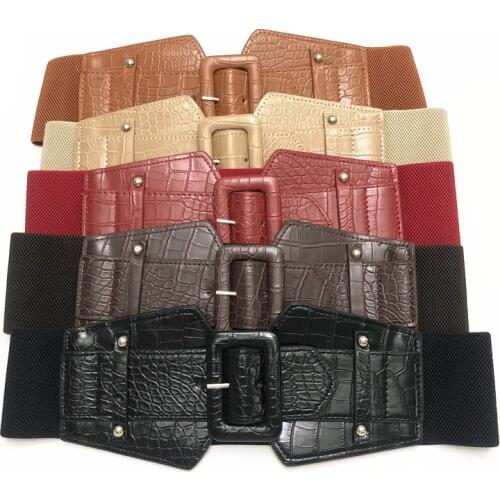 2020 Women Wide Belt Buckle PIn Plus Size Belt Female Alligator Pattern PU Leather Elastic Belts Dress Coat Waist Corset Strap