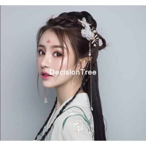 2021 traditional Chinese Style Costume Flower Pearls Hairclip Long Tassel Wedding Hair Accessories Beautiful Girls Hair Pins