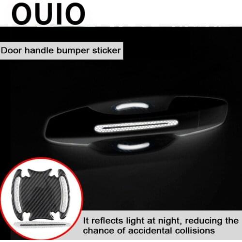 OUIO 4pcs Car Accessories Reflective Door handle Sticker Decal for Renault Megane 2 3 Captur Logan Scenic 2 Chevrolet Cruze Aveo