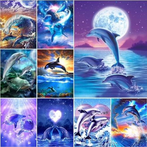 5D DIY Diamond Painting Dolphin Sea Cross Stitch Kits Full Drill Embroidery Mosaic Animals Art Picture of Rhinestones Gift