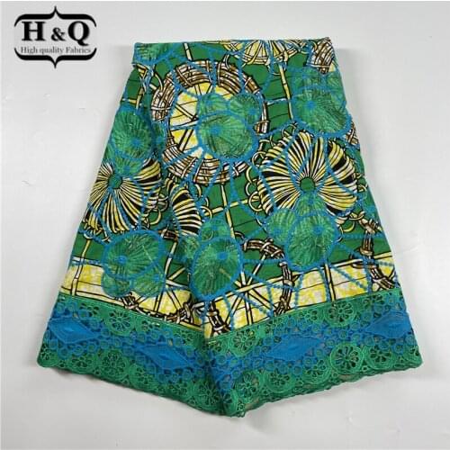 H&Q African Wax Fabric Lace Latest Arrival Ankara Wax With Guipure Cord Lace Fabric For Nigerian Wedding Party Dress Fashionable