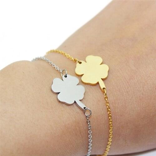 Women Girls Four Leaf Clover Bracelets & Bangles Stainless Steel Pulseira Gold Colour Bracelets