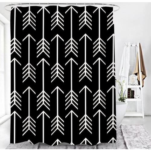 Black and White Arrow Fashion Art Shower Curtain Set with 12 Hooks Bathroom Decoration