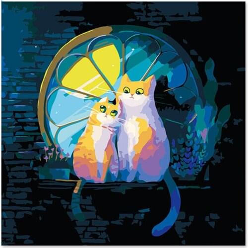 Digital Painting Draw on the cloth Cute pair of cats By Numbers Kits Paint On Canvas For Home Wall Art Picture 40x50cm