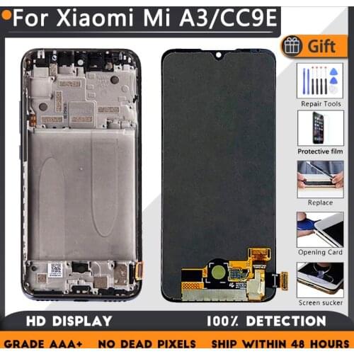 For XIAOMI Mi A3 Mi CC9E AMOLED Original LCD screen assembly with front case Black blue silver