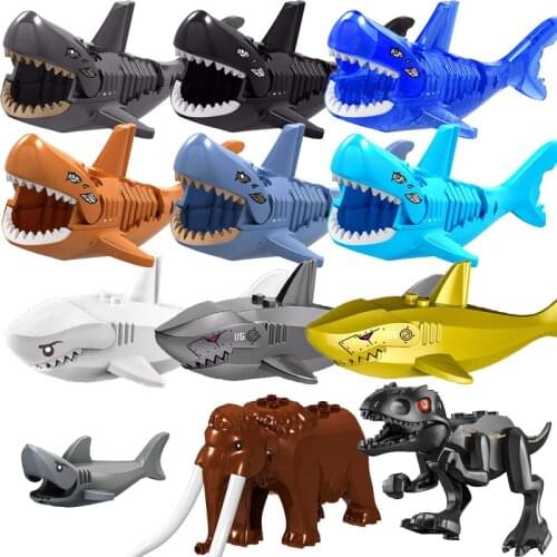 Animals Tiger Leopard Bear Elephant Caribbean Ghost Shark Dinosaurs Model Building Blocks Enlighten Figure Toys For Children