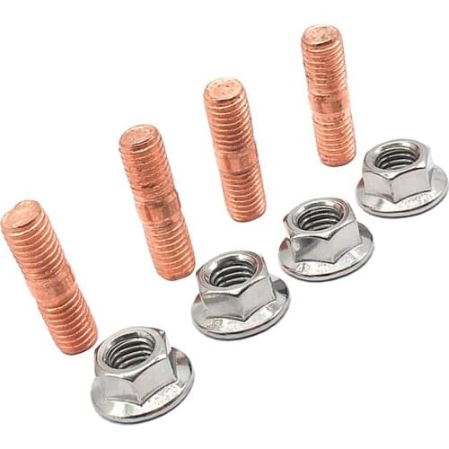 Car Racing M10 x 1.50 Threaded Turbo Studs Kit Flange Nuts For T3 T4 T6(Copper Studs and Sliver Nuts)