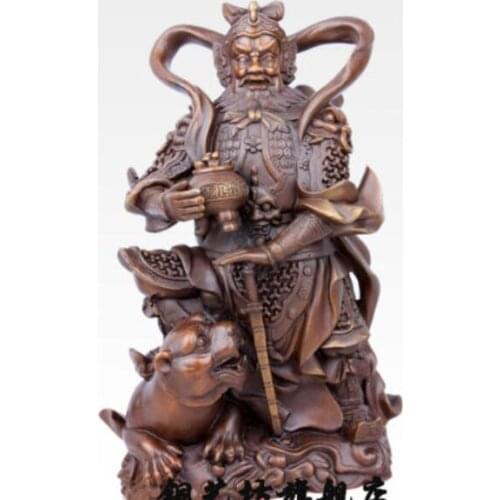 18" China Copper Warrior Guardian Tiger Statue