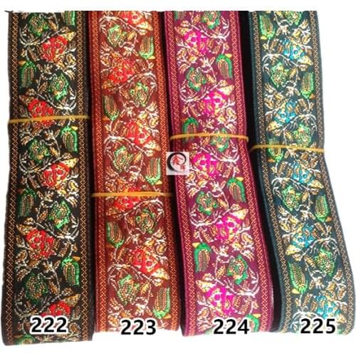 High Quality 33MMx8YD Gold thread embroidery roses Woven Jacquard Ribbon DIY belt Sofa curtain Accessoreis lace