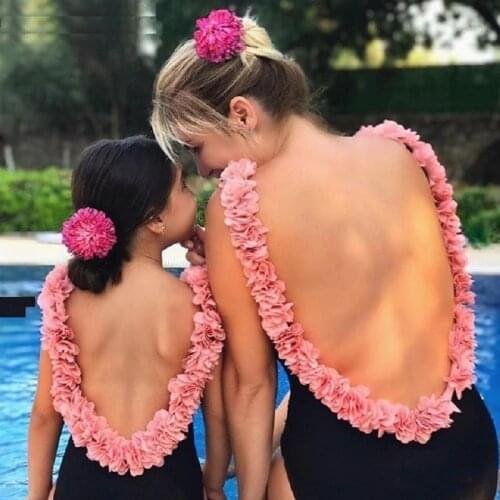 Summer Lace Cute Childrens Swimsuit Beachwear Bathing Suits Girl Swimwear 1 to 5 Years Flower Backless One-Piece Swimsuit