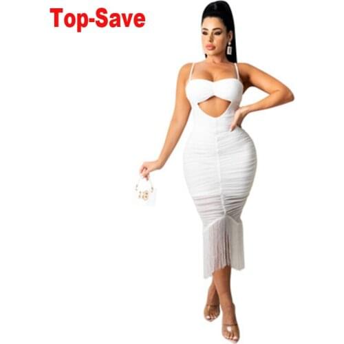 Fashion Sexy Backless Lace Up Midi Tassel Dresses Sleeveless Club Holiday Spaghetti Strap Sundress Solid Evening Party Dress