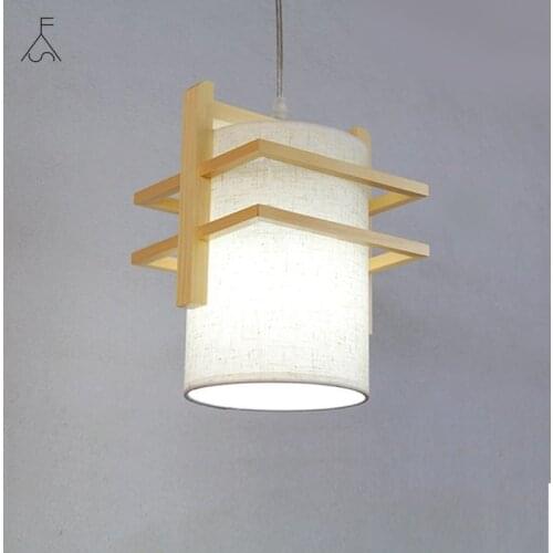 Nordic Simple Solid Wood Pendant Lamp Linen Lampshade E27 Blub for Bedroom Kitchen Bar Decor Indoor Hanging Lighting Fixtures
