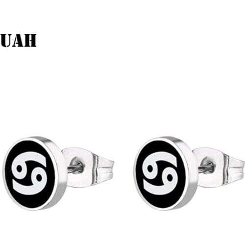 UAH New Best selling NEW Women Fashion Simple Silver Black Stud Earring Punk Rock Retro Circle Earring Piercing