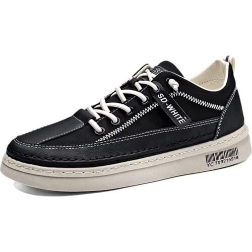 2021 Spring Autumn New Fashion Korean Style Mens Vulcanize Shoes Flat Lace-up Shallow Casual Shoes Breathable for Outside