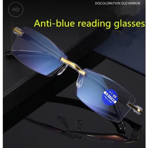 Anti Blue Light eyechihe Blocking Rimless Reading Glasses Women Men Square Frameless Presbyopic Glasses Diopters