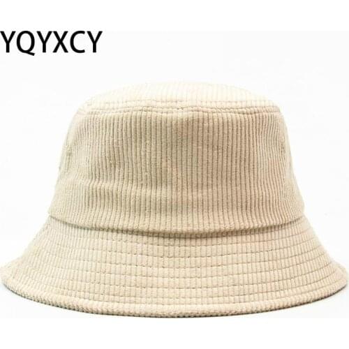 YQYXCY Bucket Hat Women Men Corduroy Fisherman Cap Retro Fashion Autumn Winter Hats Flat Bob Gorro Hip Hop K Pop Panama Korean