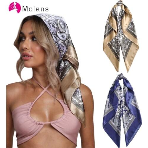 Molans Square Silk Scarf Headband for Women Fashion Print Hair Band Hair Ties Bandana Head Neck Scarf Kerchief Hair Accessories