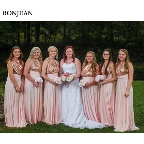 Simple Bridesmaid DressSleeveless Sequined Formal Dress Chiffion A-Line Long Bridesmaid Dresses Plus Size Custom Made