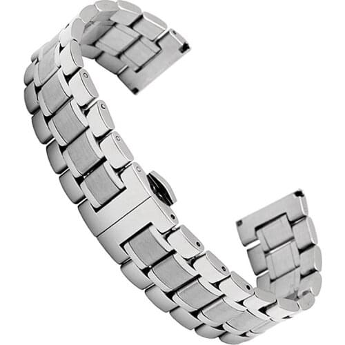 Man Stainless Steel with Flat port Double Push Button Fold Watch Buckle Butterfly Deployment Clasp Watch Strap WB68