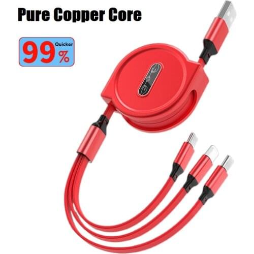Extendable Data Line 3 in 1 Cable For Android Iphone Type-c Mobile Phone Multi-function USB One Dragging Three Portable Charge