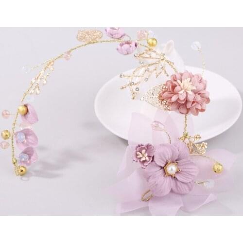 Luxury Lavender Flower Wedding Hair Accessories For Bride Pearl Headbands Tiaras Romantic Bridal HairBand Hairwear Jewelry