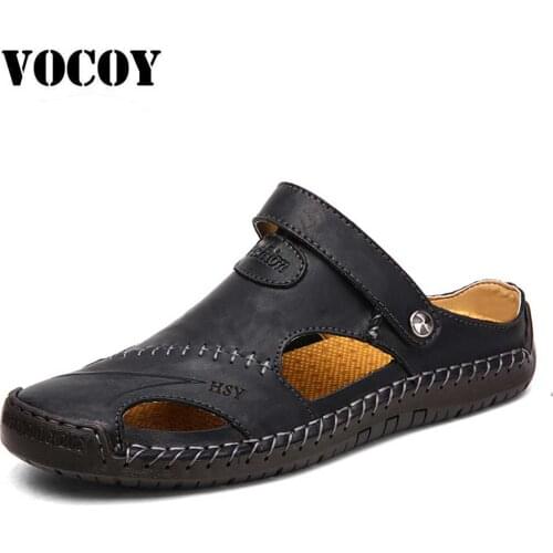 Mens Summer Sandals Leather Classic Roman Adjustable Fisherman Slipper Outdoor Beach Rubber Flip Flops Water Trekking Shoes