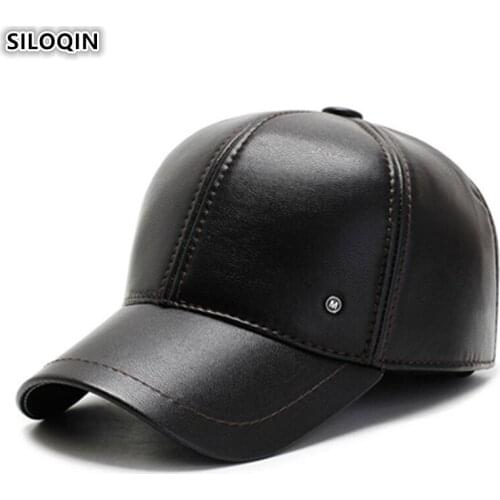 SILOQIN Adjustable Size Mens Winter Earmuffs Hats PU Imitation Leather Warm Baseball Caps Snapback Cap Dads Bone Tongue Cap