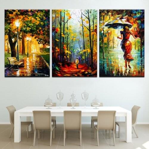 Modern Decor Canvas Painting Abstract Oil Painting 3 Piece Street Light Tree Wall Pictures For Living Room Art Figure Walk Rains