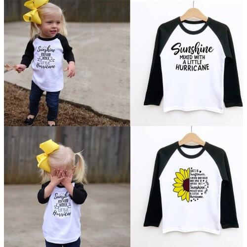 Sunshine Mixed with A Little Hurricane Funny Baby Clothes Toddler Raglan Trendy Baby Shirts Toddler Girl Boy Clothes Fashion