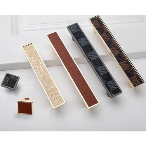 Light Luxury Cabinet Kitchen Pulls and Knobs Leather/Colored Diamond + Zinc Alloy Modern Door Drawer Handles Furniture Hardware