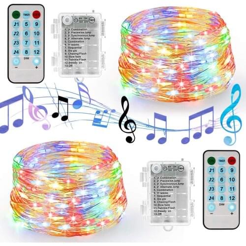 5M 10M Sound Activated LED Music String Lights Waterproof 12 Modes Copper Wire String Lights for Bars Parties Christmas Wedding
