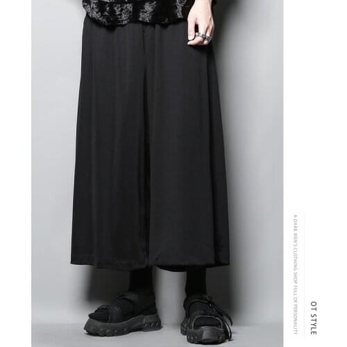 Versatile Japanese simple dark couple ultra wide leg flare skirt pants nine point mens casual pants trendy pants